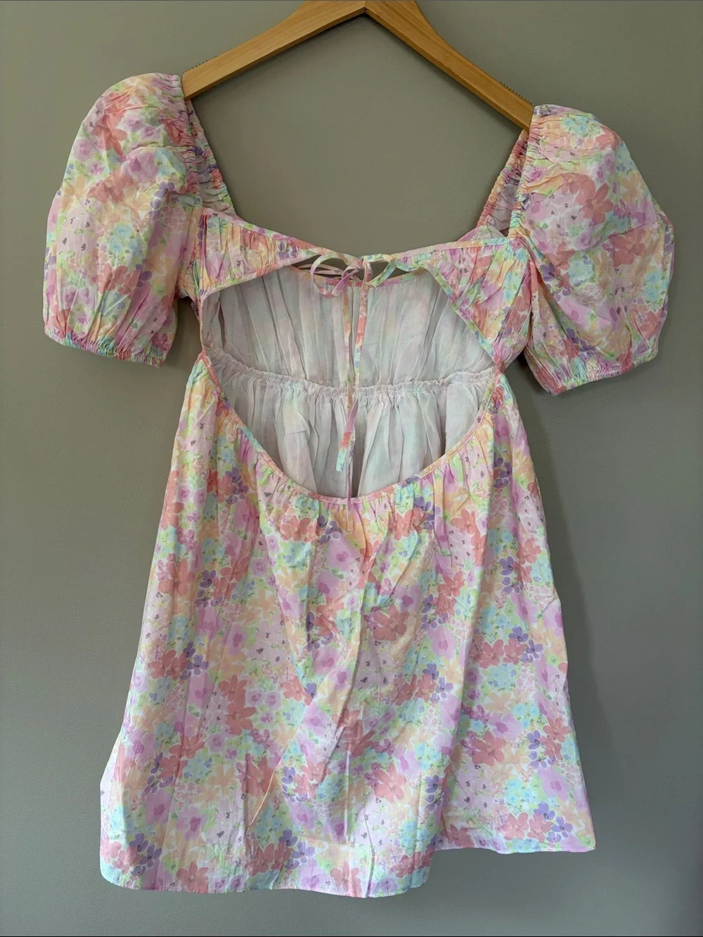 For Love & Lemons Kennedy Floral Puff Sleeve Mini Dress Medium Pastel NWT